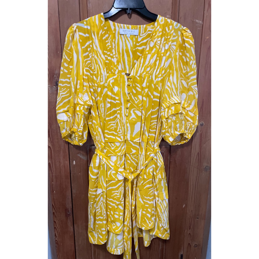 Hunter Bell Mccauley Marigold Palm Puff Sleeve Silk Dress Nwot